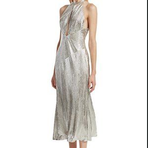 Galvan Peek-A-Book Cocktail Jersey Platinum Dress